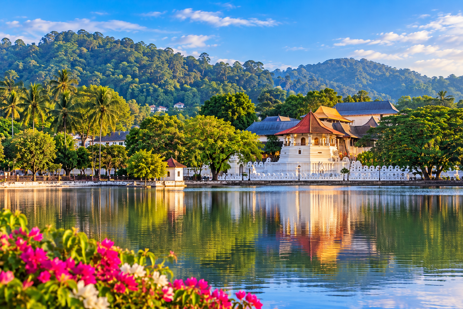 Sri Lankan temple and green landscape